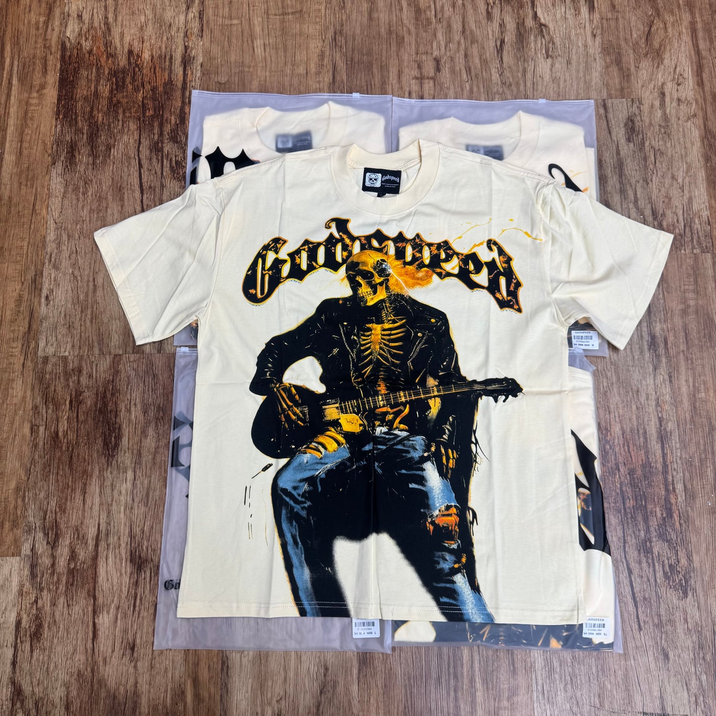 God Speed Cream Musician Skeleton Tee