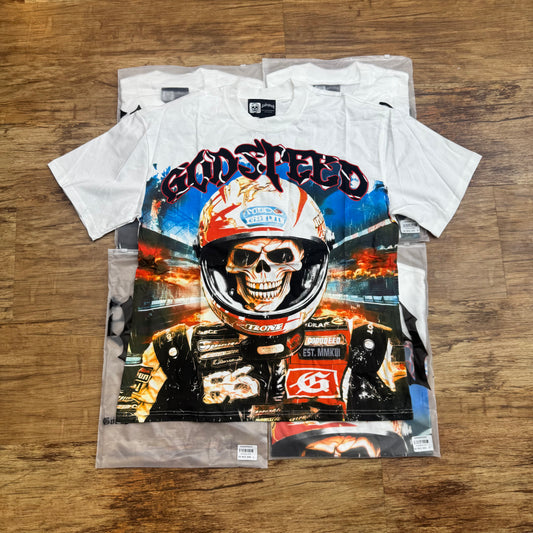 God Speed White Ricky Bobby Skeleton Tee