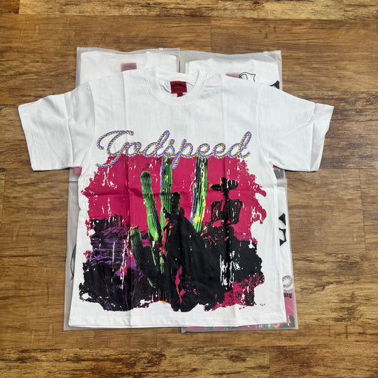 God Speed White Pink Skeleton Horse Tee