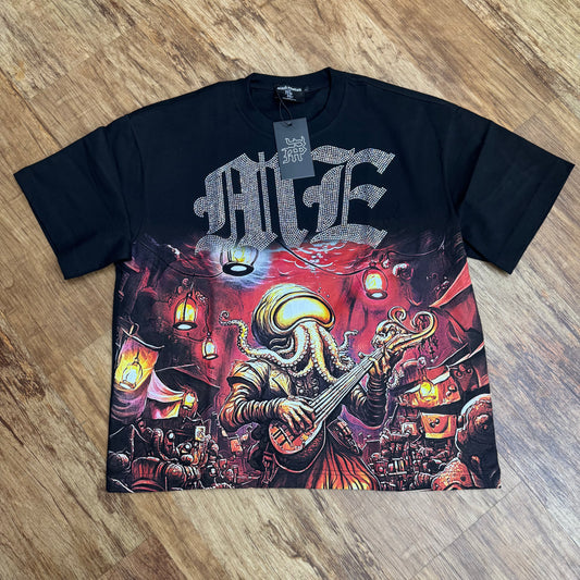 Mixed Emotion Squid playing guitar Black Tee
