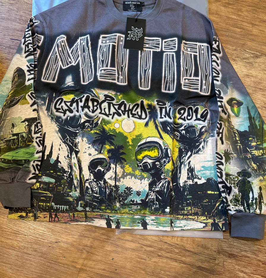 Mixed Emotion Grey Green Long Sleeve