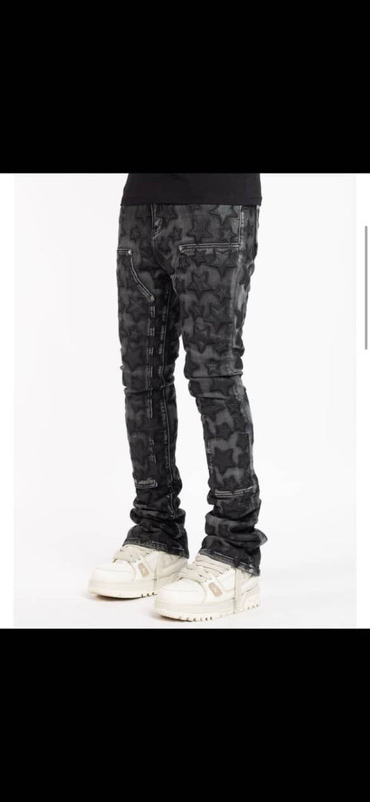 Guapi stacked black Star patch jeans