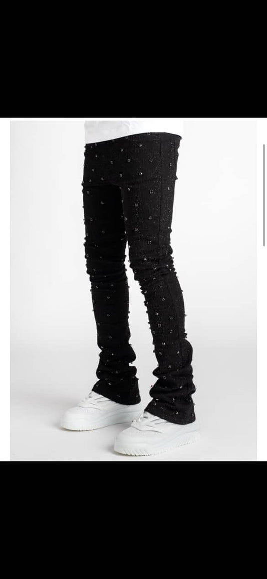 Guapi stacked black rhinestone jeans