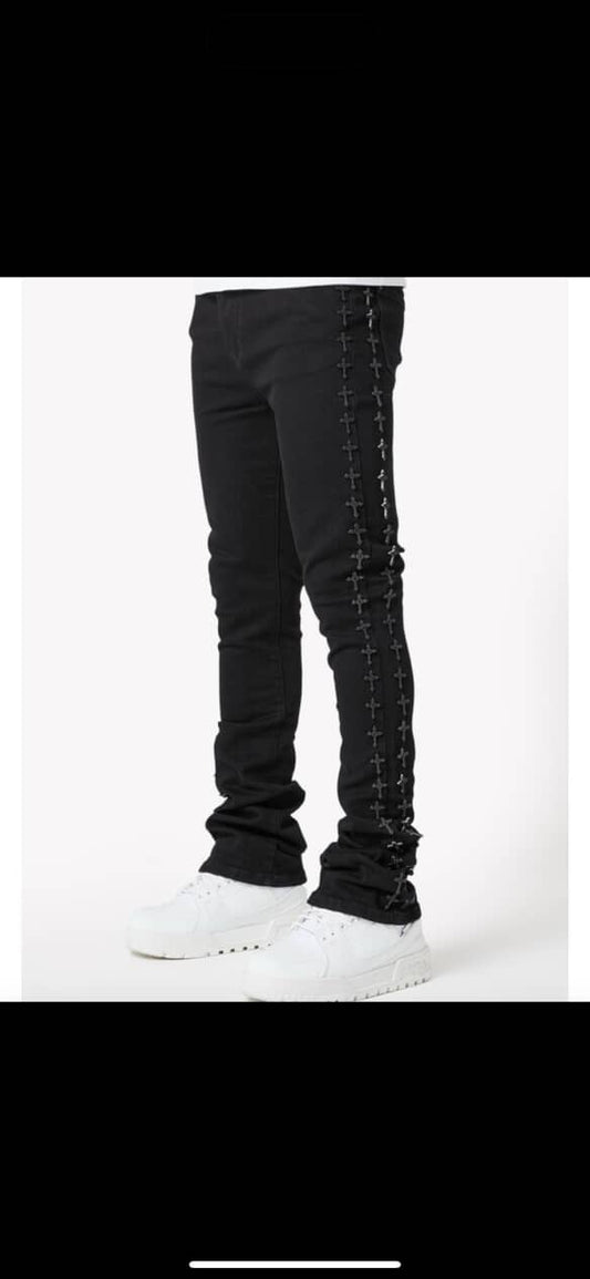 Guapi stacked black cross jeans