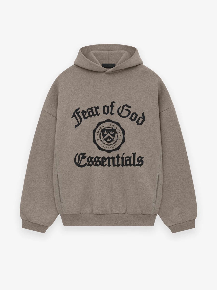 Essentials Heavy Heather Gray Fleece Hoodie Black Font