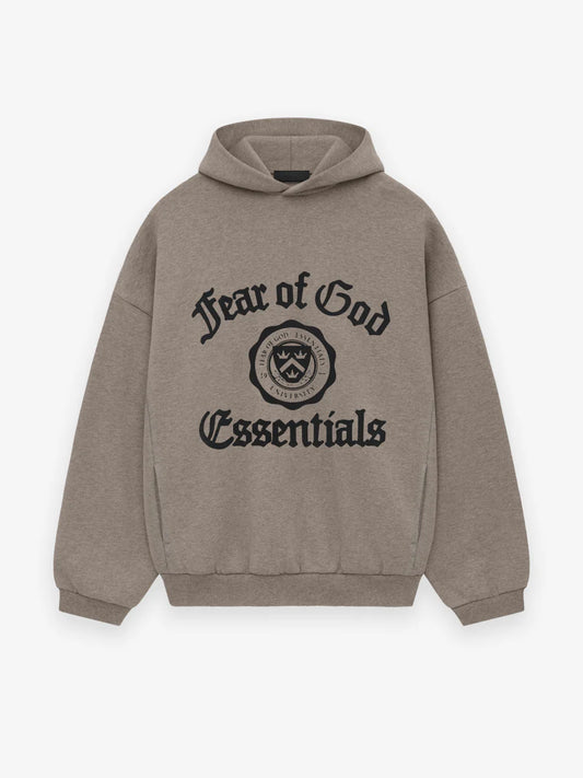 Essentials Heavy Heather Gray Fleece Hoodie Black Font