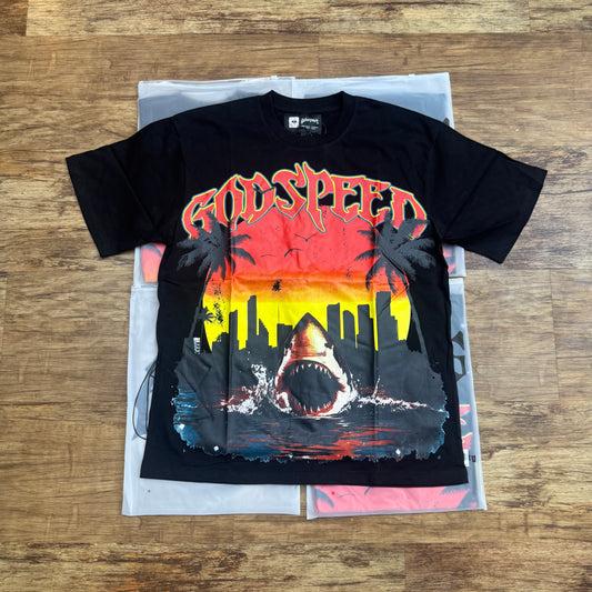 God Speed Black City Shark Tee