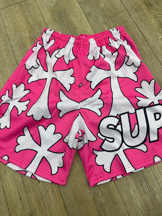 Sup Crosses White & Pink Shorts