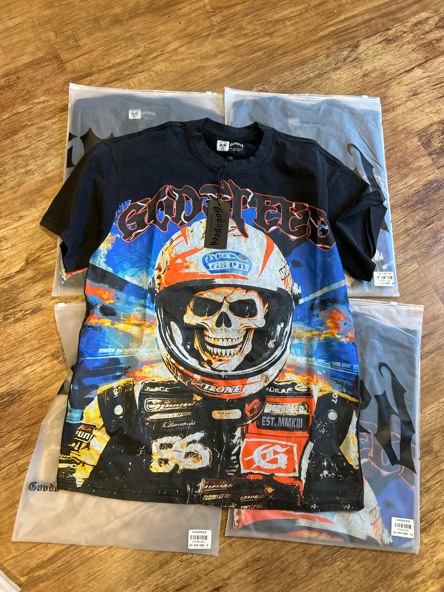 God Speed Black skeleton Race Tee