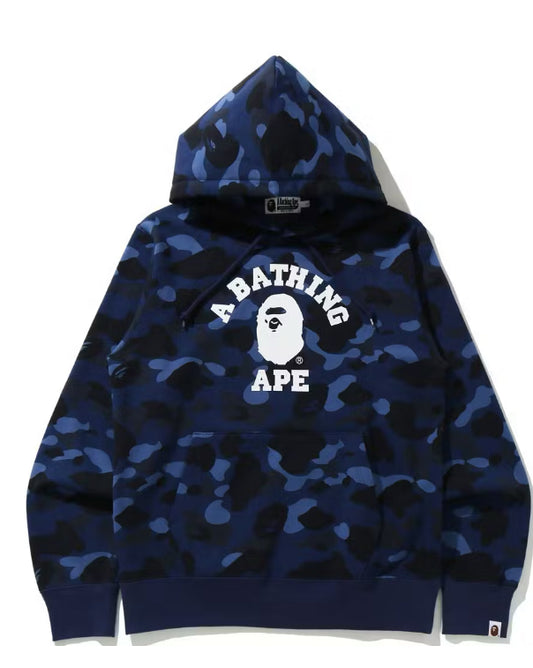 bape College pullover hoodie royal blue camo