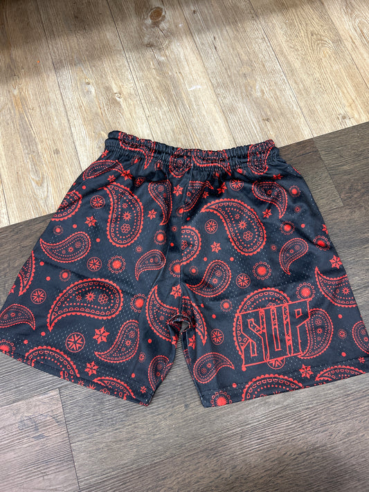 Sup red and black bandanna shorts