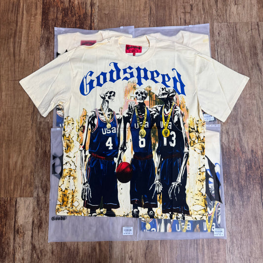 God Speed Cream USA Three Skeleton Tee