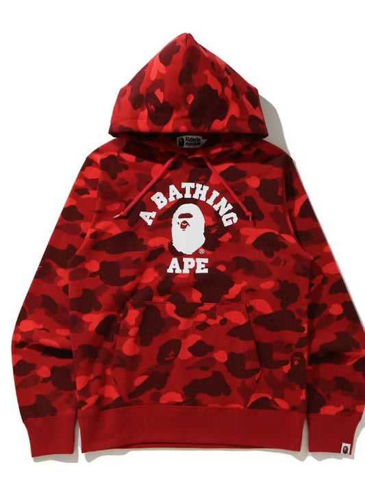 Bape college pullover hoodie camo red