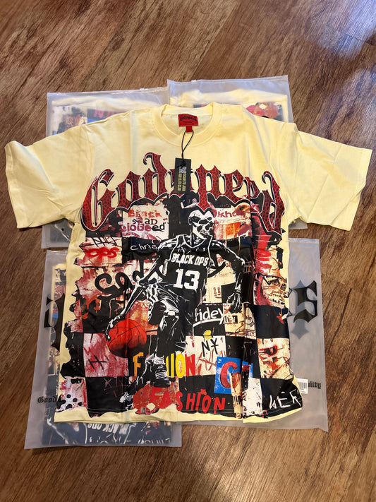God Speed Cream Skeleton Basketball Tee