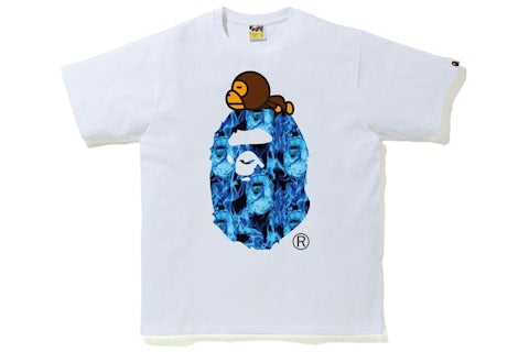 Bape White blue flame milo on big head Tee
