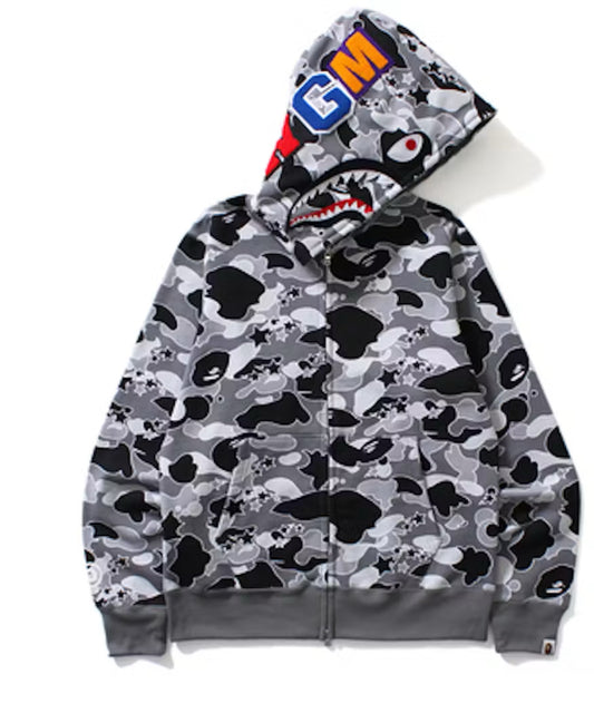 Bape shark full zip hoodie black grey