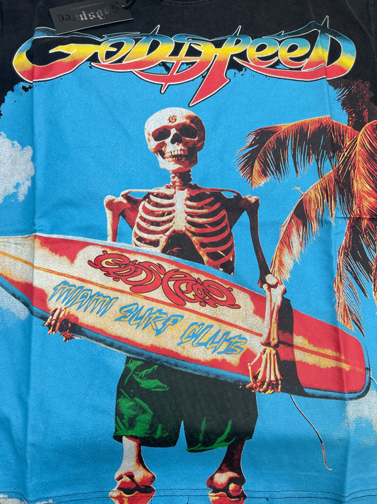 God speed black beach surfer tee