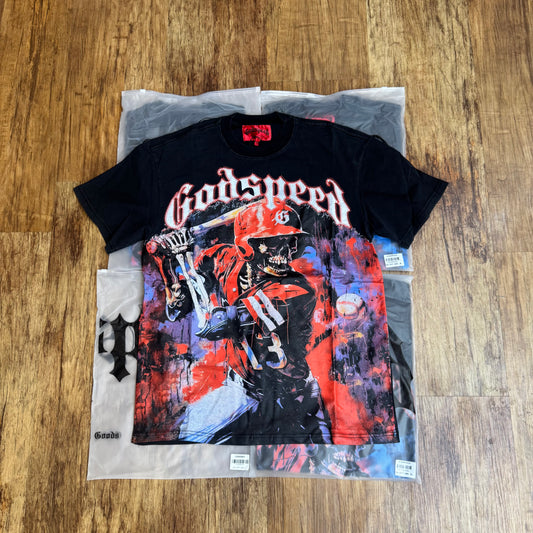 God Speed Black Baseball Tee