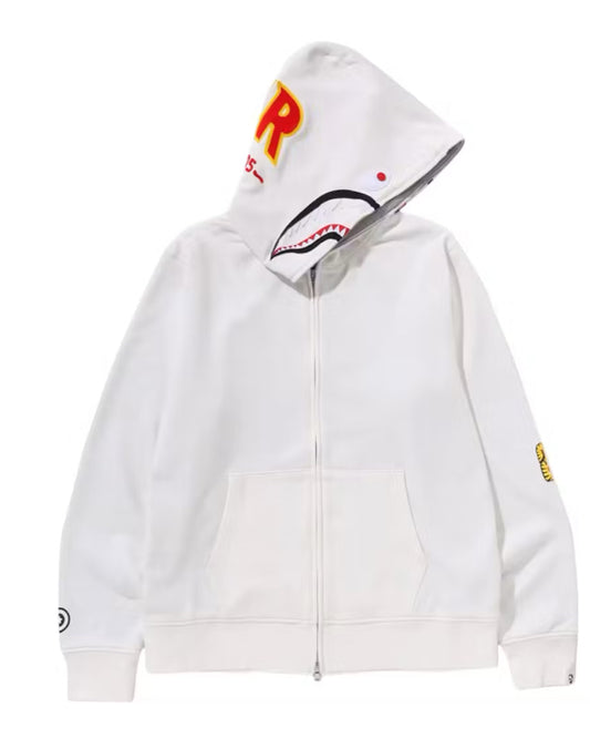 Bape shark full zip hoodie white