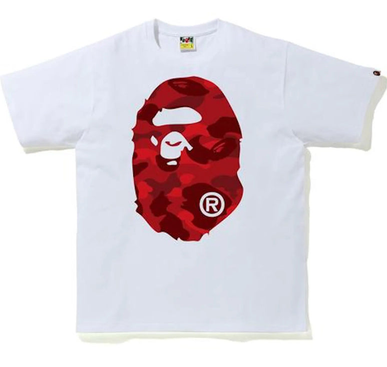 Bape White Red Color Camo Big Ape Head Tee