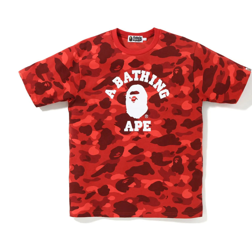 Bape Red Color Camo College Tee