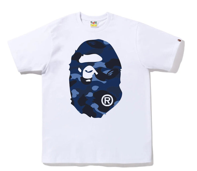 Bape White Blue Color Big Ape Head Tee