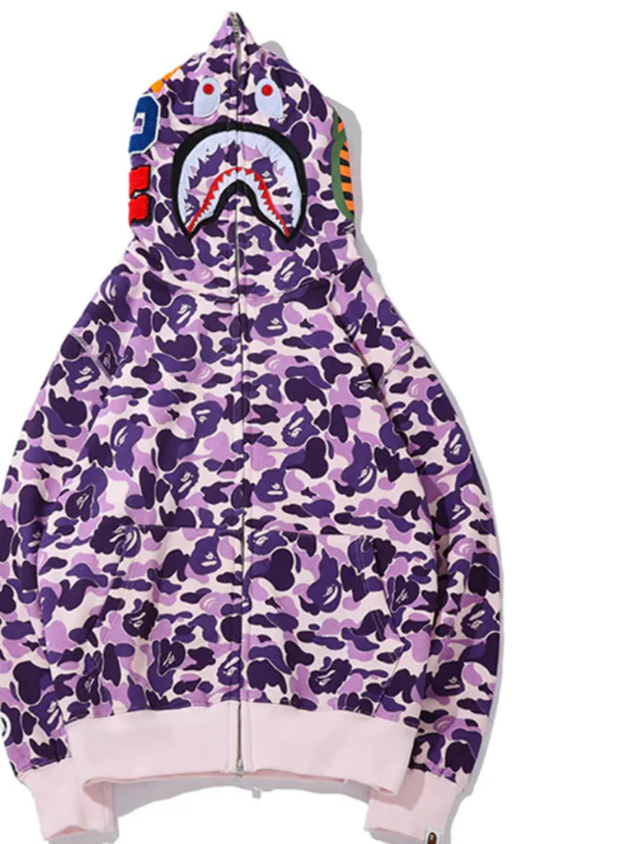 Bape Shark Full Zip Hoodie Light Purple