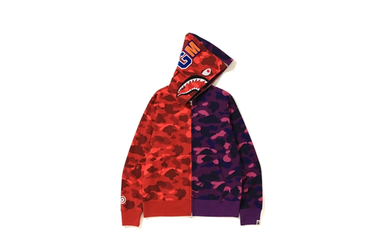 Bape Color Camo Seperate Shark Full Zip Hoodie Red/Purple