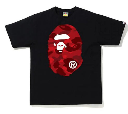 Bape Black Red Color Camo Big Ape Head Tee