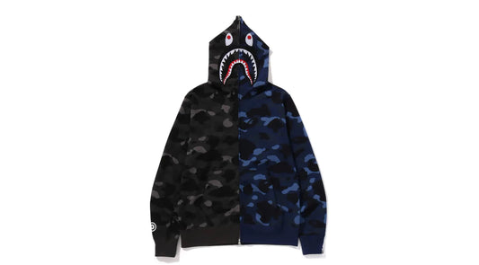 Bape Color Camo Seperate Shark Full Zip Hoodie Black/Navy