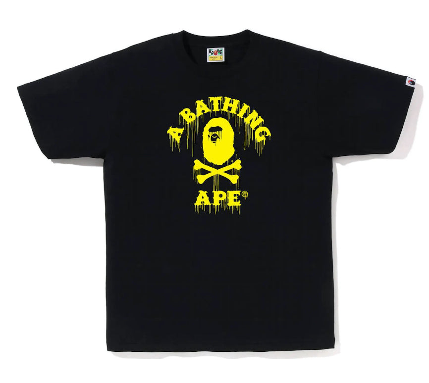 Bape Black Yellow Crossbone college tee