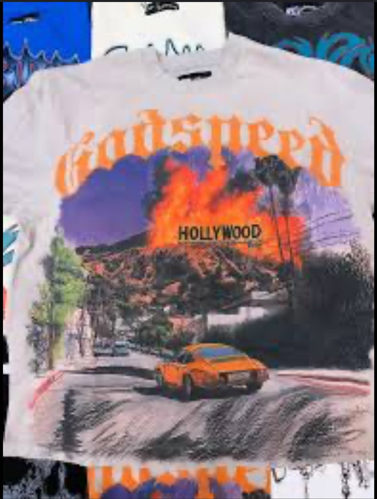 God Speed Hollywood On Fire Grey Tee