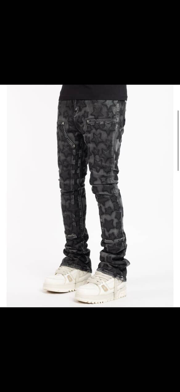 Guapi stacked black Star patch jeans