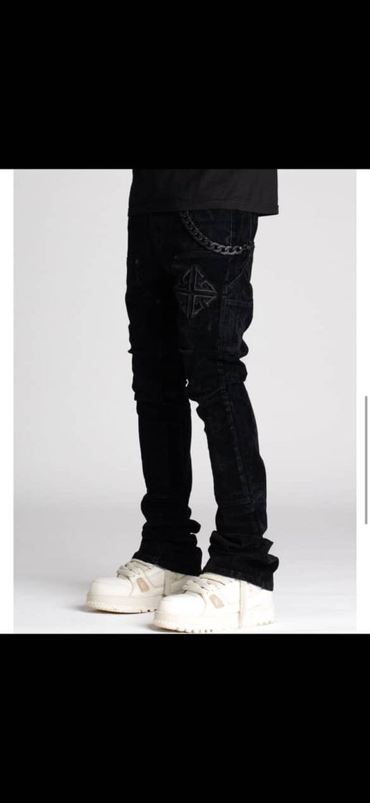 Guapi black velvet stacked jeans