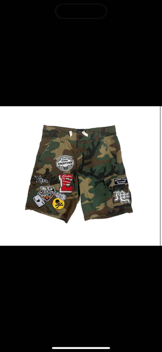 Mixed emotions camo jorts