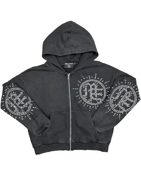 Mixed Emotion Charcoal Eclipse Rhinestone Zip Up