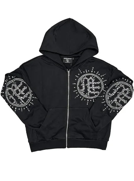 Mixed Emotion Black Eclipse Rhinestone Zip Up